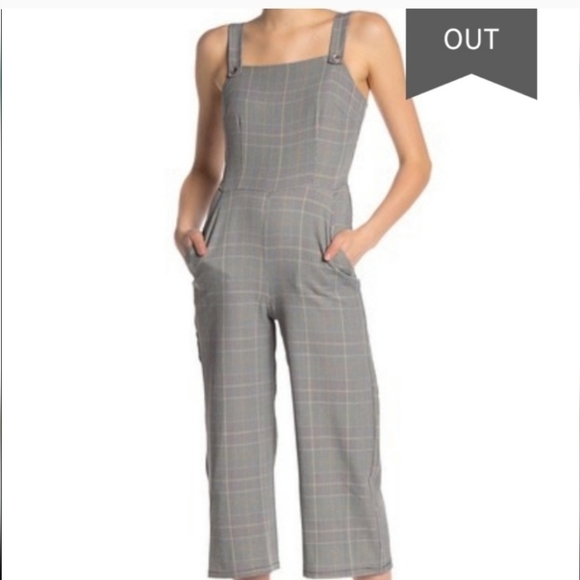 Gypsies & Moondust Jumpsuit Houndstooth Plaid Pockets Tan Academia Boho - Picture 1 of 11